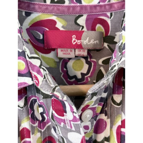BODEN gray pink retro floral button down longline 100% cotton tunic top blouse - Picture 4 of 7